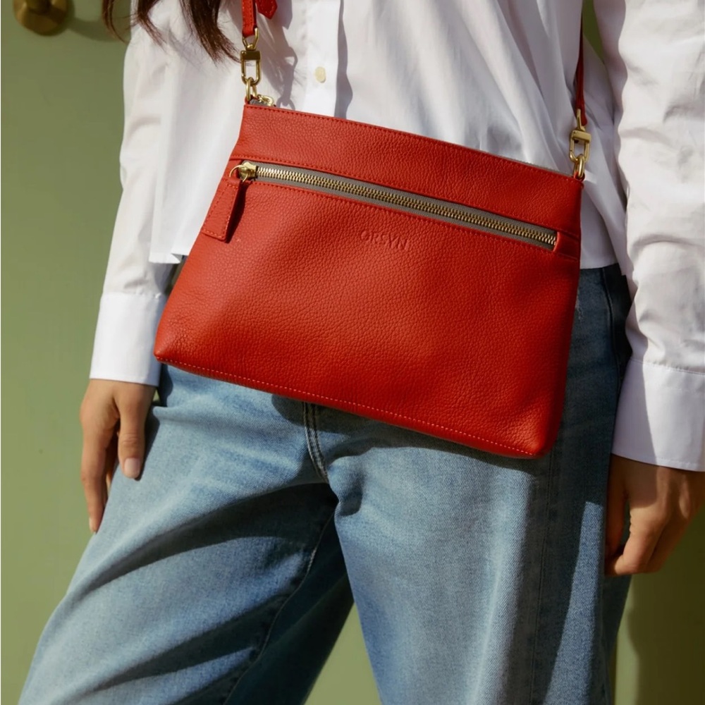 Orsyn Sydney leather Crossbody/wristlet in Papaya - Picture 3 of 3